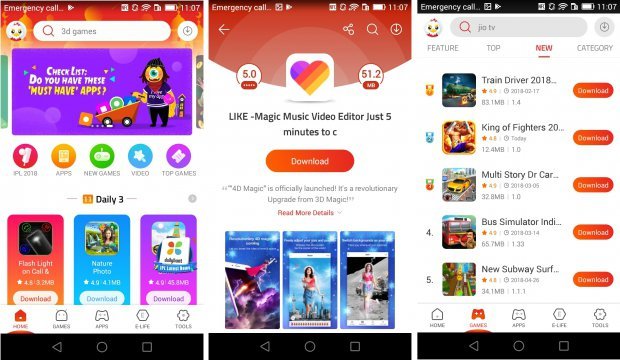 Interfaz de 9apps para Android